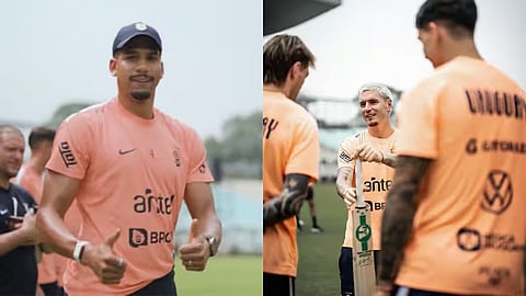 Uruguay football stars at the Eden Gardens Stadium