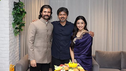 Vijay with Rashmika Mandanna and Vijay Deverakonda.
