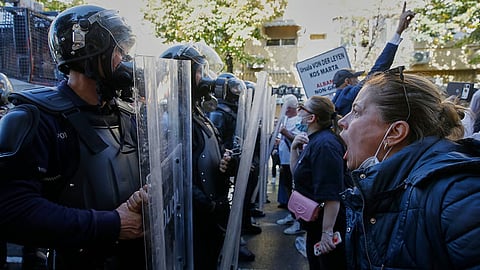 people protesting across Europe