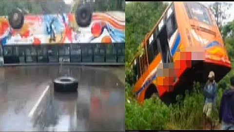 3 ಗಂಟೆ ಅವಧಿಯಲ್ಲಿ ಪ್ರತ್ಯೇಕವಾಗಿ ಅಪಘಾತಕ್ಕೀಡಾದ ಖಾಸಗಿ ಬಸ್ ಗಳು