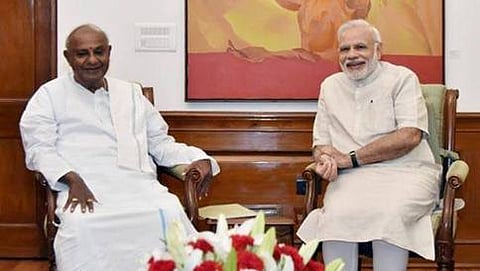 ನಿನ್ನೆ ದೆಹಲಿಯಲ್ಲಿ ಪ್ರಧಾನಿ ನರೇಂದ್ರ ಮೋದಿಯವರನ್ನು ಭೇಟಿ ಮಾಡಿದ  ಜೆಡಿಎಸ್ ವರಿಷ್ಠ ಹೆಚ್ ಡಿ ದೇವೇಗೌಡ