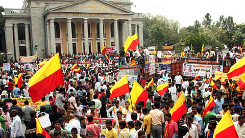 ಟೌನ್ ಹಾಲ್ ಬಳಿ ಕನ್ನಡಪರ ಸಂಘಟನೆಗಳಿಂದ ಪ್ರತಿಭಟನೆ