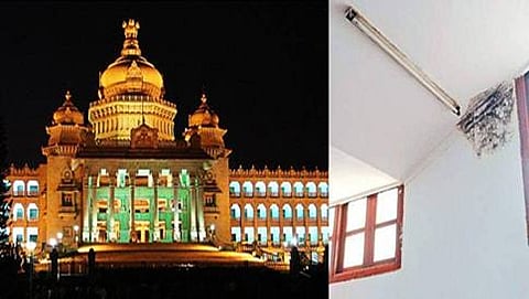 ವಿಧಾನಸೌಧ ವಜ್ರಮಹೋತ್ಸವದಲ್ಲಿ ಅತಿಥಿಗಳ ಸ್ವಾಗತಿಸಿದ ಮುರಿದ ಟೈಲ್ಸ್ ಗಳು, ಸೋರುತ್ತಿವ ಮೇಲ್ಛಾವಣಿ!
