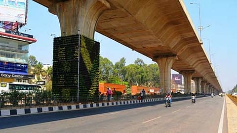ಹೊಸೂರು ರಸ್ತೆಯ ಎಲೆಕ್ಟ್ರಾನಿಕ್ ಸಿಟಿ ಮೇಲ್ಸೇತುವೆಗೆ ಅಳವಡಿಸಲಾಗಿರುವ ಉದ್ಯಾನ (ಚಿತ್ರ: ಸೇಟ್ರೀಸ್)