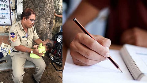 ಮಗುವನ್ನು ಸಂತೈಸುತ್ತಿರುವ ಪೊಲೀಸ್ ಪೇದೆ ರಹಮಾನ್