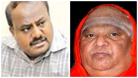 ಸಿಎಂ ಹೆಚ್ ಡಿ ಕುಮಾರಸ್ವಾಮಿ, ಕೋಡಿಮಠದ ಶಿವಯೋಗಿ ರಾಜೇಂದ್ರ ಸ್ವಾಮೀಜಿ(ಸಂಗ್ರಹ ಚಿತ್ರ)
