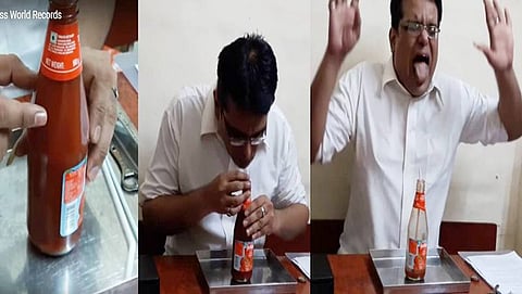 ಸ್ಟ್ರಾದಿಂದ ಟೊಮೆಟೋ ಸಾಸ್ ಹೀರಿ ದಾಖಲೆ ಬರೆದ ಮುಂಬೈ ವ್ಯಕ್ತಿ