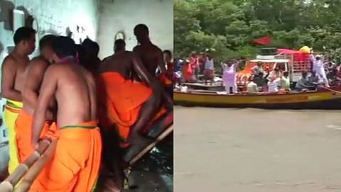 ದೇಗುಲದ ವಿಗ್ರಹಗಳ ಸ್ಥಳಾಂತರಿಸುತ್ತಿರುವ ಗ್ರಾಮಸ್ಥರು