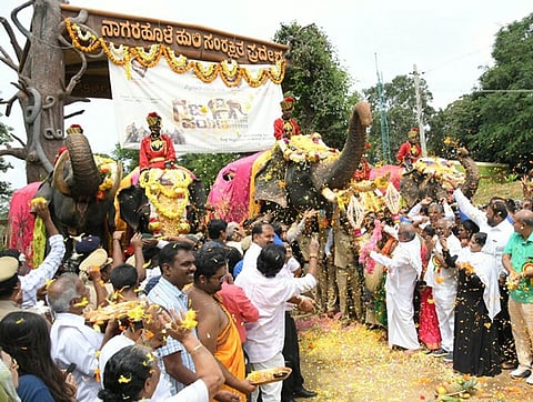 ವಿಶ್ವವಿಖ್ಯಾತ ಮೈಸೂರು ದಸರಾ ಮಹೋತ್ಸವದ ಪ್ರಮುಖ ಆಕರ್ಷಣೆಗಳಲ್ಲಿ ಒಂದಾದ ಗಜಪಯಣಕ್ಕೆ  ಭಾನುವಾರ ವೀರನಹೊಸಳ್ಳಿಯಲ್ಲಿ ಮೈಸೂರು ಜಿಲ್ಲಾ ಉಸ್ತುವಾರಿ ಸಚಿವ ಜಿಟಿ ದೇವೇಗೌಡ ಅವರು ಚಾಲನೆ ನೀಡಿದರು. ಹೆಚ್ಚಿನ ಚಿತ್ರಗಳು ಮುಂದಿವೆ...
