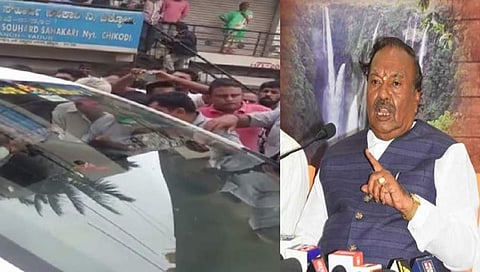ಸುಮ್ಮನೆ ಹೋಗಿ, ಕೊಡ್ತಿರೋ ಪರಿಹಾರವೇ ಹೆಚ್ಚು: ಈಶ್ವರಪ್ಪ ಕಾರಿಗೆ ಮುತ್ತಿಗೆ ಹಾಕಿ ಸಂತ್ರಸ್ತರ ಕಿಡಿ