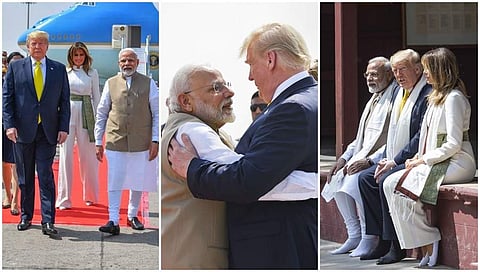 ಅಮೆರಿಕ ಅಧ್ಯಕ್ಷ ಡೊನಾಲ್ಡ್ ಟ್ರಂಪ್ ಅವರು ಎರಡು ದಿನಗಳ ಭಾರತ ಭೇಟಿಗಾಗಿ ಸೋಮವಾರ ಗುಜರಾತ್ ನ ಅಹಮದಾಬಾದ್ ಗೆ ಆಗಮಿಸಿದ್ದು, ಪ್ರಧಾನಿ ನರೇಂದ್ರ ಮೋದಿ ಅವರು ವಿಶ್ವದ ದೊಡ್ಡಣ್ಣನಿಗೆ ಅದ್ಧೂರಿ ಸ್ವಾಗತ ನೀಡಿದರು.