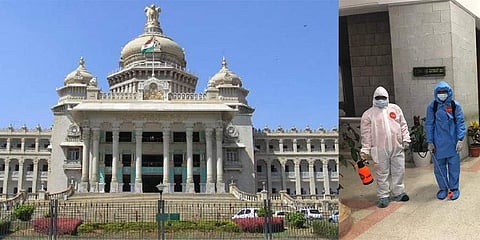 ವಿಧಾನಸೌಧದಲ್ಲಿ ವೈರಾಣು ನಿರೋಧಕ ಸಿಂಪಡಣೆ