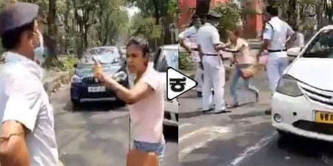 ಪೊಲೀಸರ ಮೇಲೆ ಉಗುಳಿದ ಮಹಿಳೆ