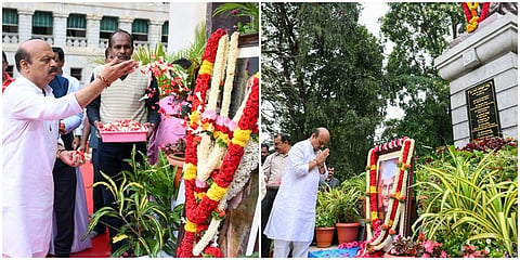 ವಿಧಾನಸೌಧ ಮುಂದೆ ಗಾಂಧಿ ಜಯಂತಿ ಮತ್ತು ಲಾಲ್ ಬಹದ್ದೂರ್ ಶಾಸ್ತ್ರಿ ಜಯಂತಿ ಪ್ರಯುಕ್ತ ಪುಷ್ಪ ನಮನ ಸಲ್ಲಿಸಿದ ಮುಖ್ಯಮಂತ್ರಿ ಬಸವರಾಜ ಬೊಮ್ಮಾಯಿ