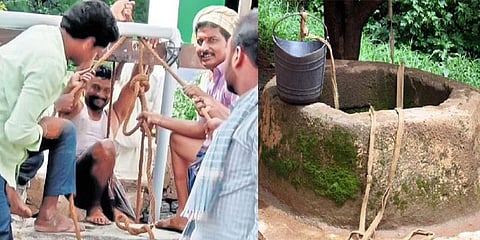 ಬಾವಿ ಸ್ವಚ್ಛತಾ ಕಾರ್ಯದಲ್ಲಿ ಗ್ರಾಮಸ್ಥರು