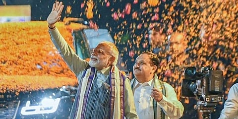 ಬಿಜೆಪಿ ಪ್ರಧಾನ ಕಚೇರಿಯಲ್ಲಿ ಪ್ರಧಾನಿಗೆ ಅದ್ದೂರಿ ಸ್ವಾಗತ