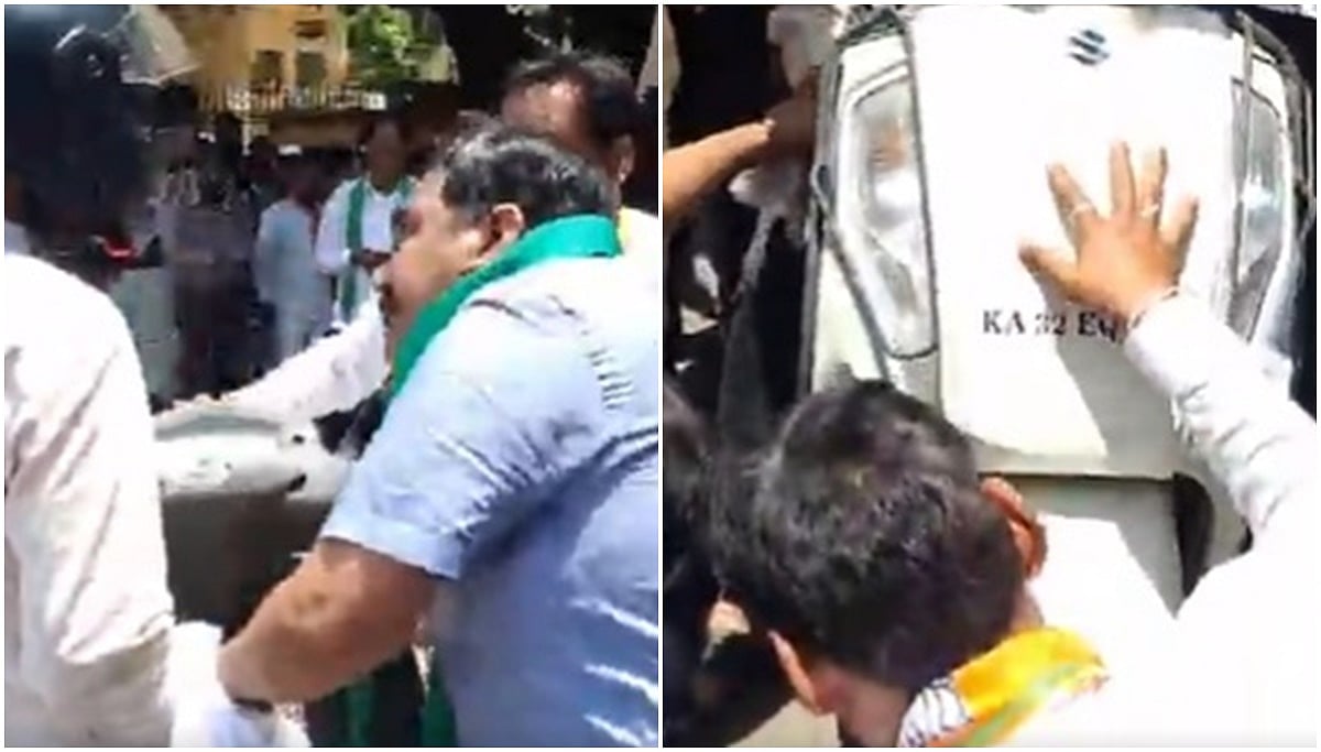 ಬರ ಪರಿಹಾರಕ್ಕೆ ಆಗ್ರಹಿಸಿ ಬಿಜೆಪಿ ಪ್ರತಿಭಟನೆ: ಬೈಕ್ ಸವಾರನ ಹೆಲ್ಮೆಟ್ ಕಿತ್ತು ನೆಲಕ್ಕೆ ಬಡಿದ ಮಾಜಿ ಶಾಸಕ; Video Viral