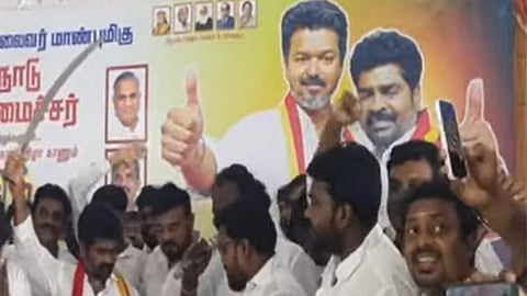 வாளால் கேக் வெட்டி பிறந்தநாளை கொண்டாடிய தவெக எம்எல்ஏ