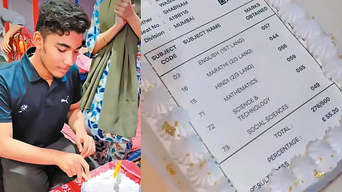 10-ம் வகுப்பு பொதுத்தேர்வில் 55 சதவீத மதிப்பெண் எடுத்த மகனை கொண்டாடிய பெற்றோர்
