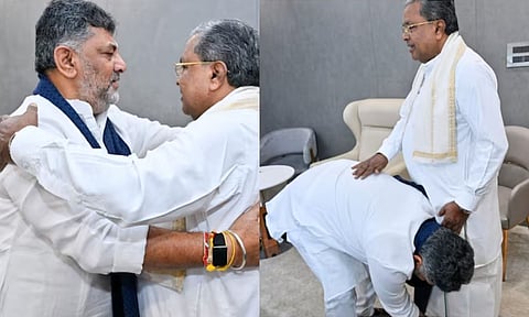 ஆளுநர் ஆப்சென்ட்.. சித்தராமையா காலை தொட்டு வணங்கிய டிகே சிவகுமார் - பரபரக்கும் கர்நாடக அரசியல்!