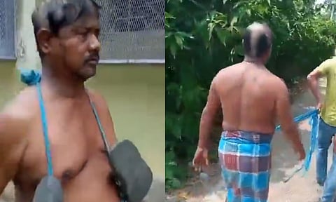 திரிணாமுல் காங்கிரஸ் நிர்வாகி தலை முடியை மழித்து செருப்பு மாலை அணிவித்து ஊர்வலம் நடத்திய மக்கள்