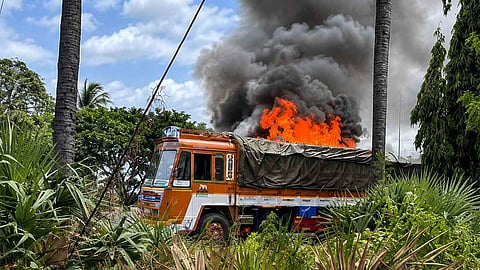 Truck fire on Chennai-Bengaluru highway; ₹20 lakh worth of goods destroyed.