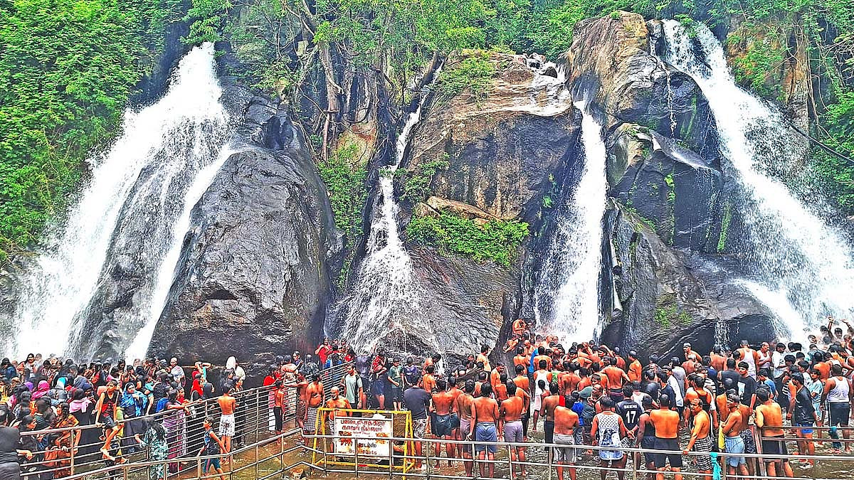 விடுமுறை தினத்தில் அலைமோதிய கூட்டம்: குற்றாலம் அருவிகளில் சுற்றுலா பயணிகள் உற்சாக குளியல்
