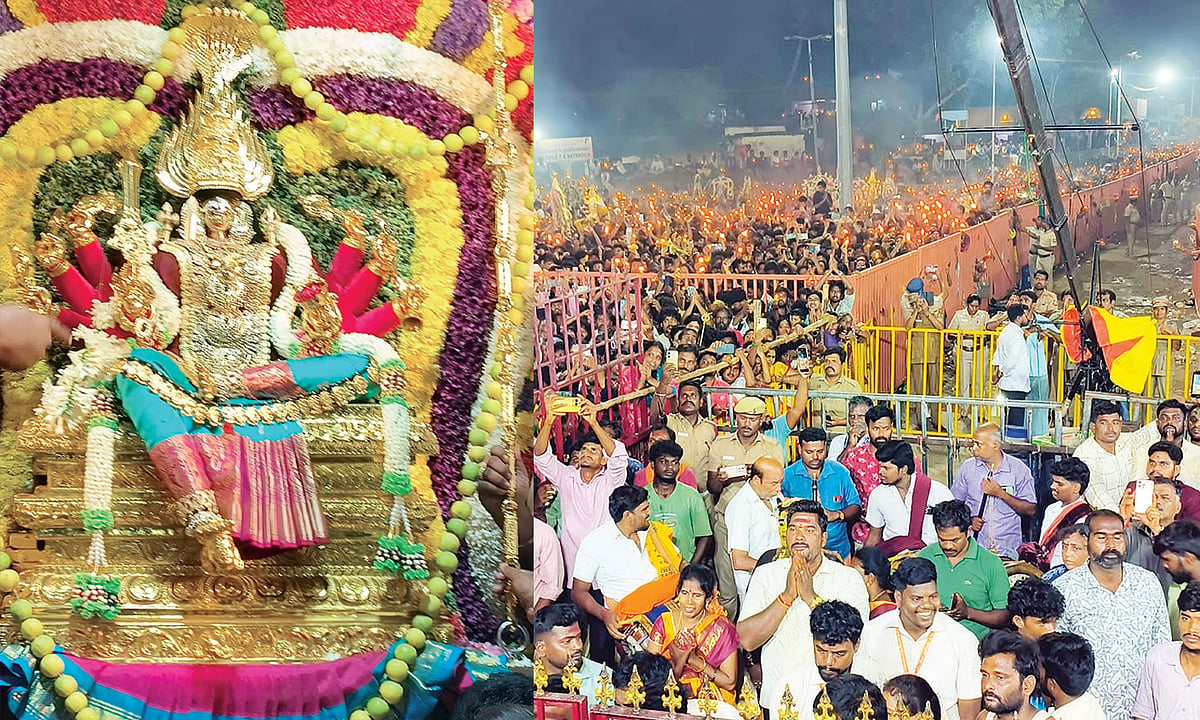 மேல்மலையனூர் அங்காள பரமேஸ்வரி அம்மன் கோவிலில் ஊஞ்சல் உற்சவம்... லட்சக்கணக்கான  பக்தர்கள் தரிசனம்