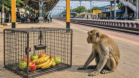 கூண்டு வைத்தும் சிக்காத சேட்டைக்கார குரங்கு