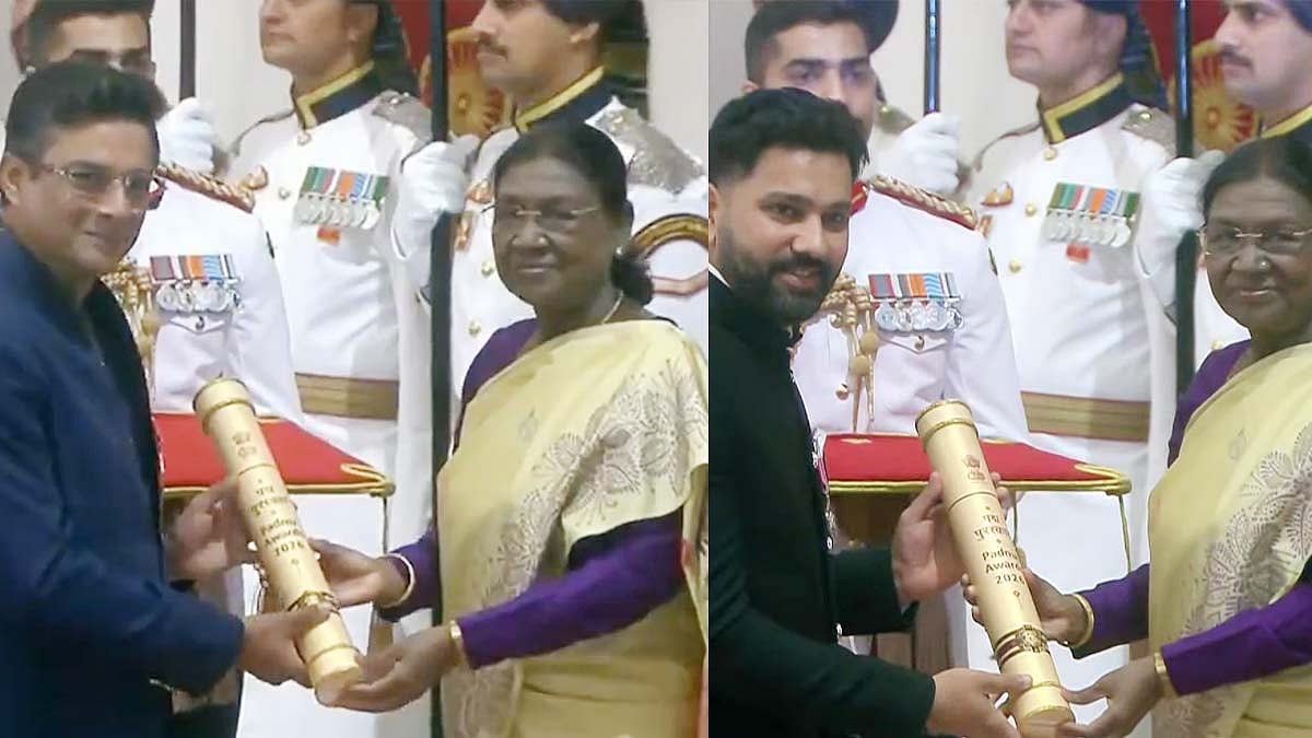 பத்ம ஸ்ரீ விருதை பெற்ற நடிகர் மாதவன், கிரிக்கெட் வீரர் ரோகித் சர்மா