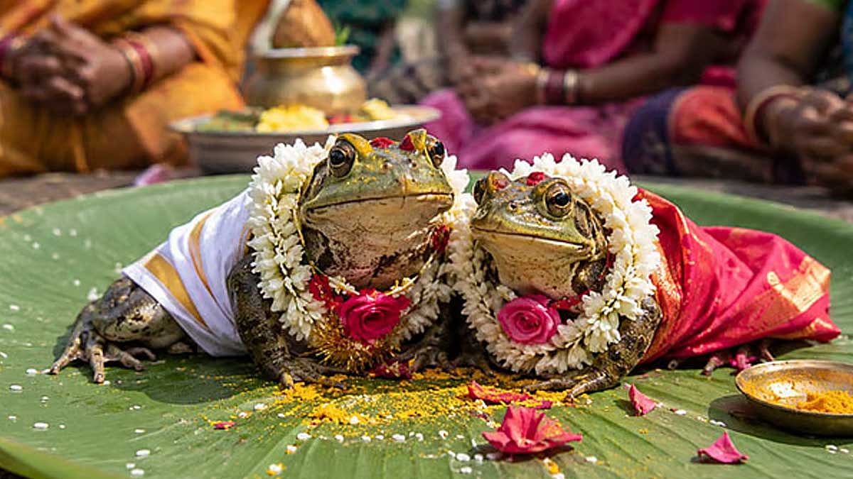 வறட்சியால் வாடும் கிராம மக்கள் மழை வேண்டி நடத்திய தவளைத் திருமணம்!