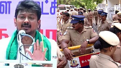 உதயநிதி ஸ்டாலின் வீட்டின் முன்பு குவிக்கப்பட்டுள்ள போலீசார்