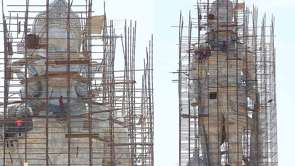 ராமேசுவரத்தில் திறப்பு விழாவுக்கு தயாராகி வரும் 108 அடி உயர ஆஞ்சநேயர் சிலை 