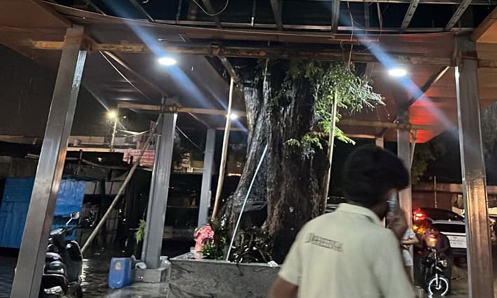 துடியலூர் பஸ்நிலையத்தில் திறப்பு விழாவுக்கு முன்பே சரிந்து விழுந்த மேற்கூரை