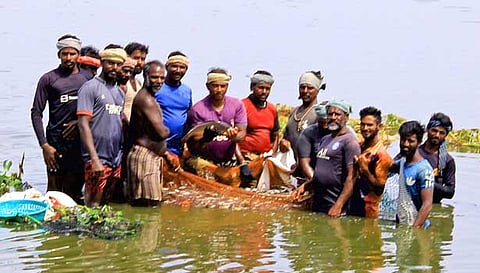 மீன் பிடிக்கும் பணி நடைபெற்ற காட்சி.&nbsp;