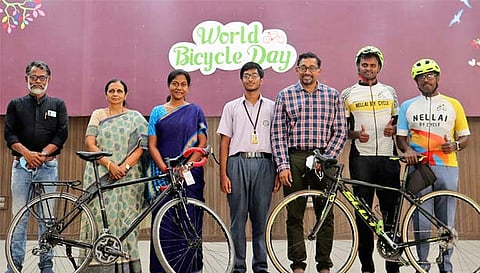 கருத்தரங்கில் மிதிவண்டியின் முக்கியத்துவம்&nbsp; குறித்து விளக்கப்பட்ட காட்சி.