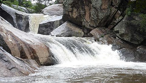 யானைகஜம் அருவியில் தண்ணீர் அதிகளவு ஆர்ப்பரித்து கொட்டுவதை படத்தில் காணலாம்.