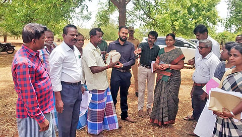 கீழப்பாவூர் பகுதியில் கலெக்டர் ஆகாஷ் ஆய்வு செய்த காட்சி.&nbsp;
