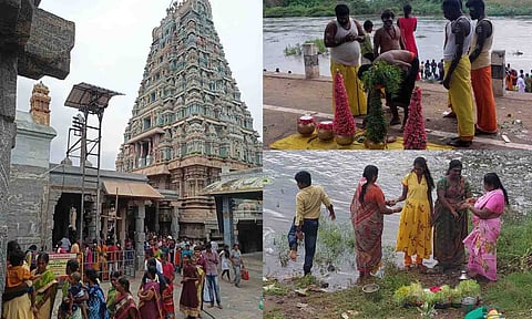 ஆடிபெருக்கையொட்டி கோவில்களில் சிறப்பு பூஜை. குலதெய்வ வழிபாட்டுக்கு புனித நீர் எடுத்த சென்ற பக்தர்கள். திரளான பக்தர்கள் பங்கேற்பு.
