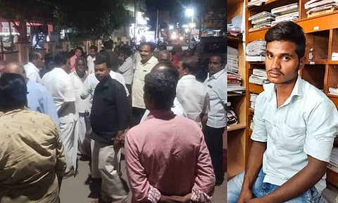 போலீஸ் நிலையம் முன்பு திரண்ட தி.மு.க.வினர். சரணடைந்த  ஷேக் தாவூத்.