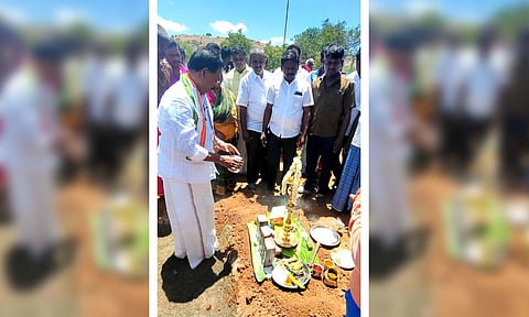 குன்னத்தூரில் நடைபெற்ற விழாவில் கலந்து கொண்டு  ரூபி மனோகரன் எம்.எல்.ஏ. அடிக்கல் நாட்டிய காட்சி.