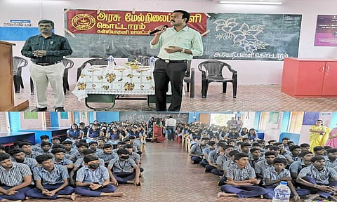 கருத்தரங்கில் கன்னியாகுமரி மாவட்ட கலெக்டர் அரவிந்த் மாணவர்களோடு பேசியபோது எடுத்த படம்&nbsp;