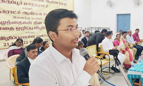 முகாமில் மாநகராட்சி கமிஷனர் கிராந்திகுமார் பேசிய காட்சி.&nbsp;