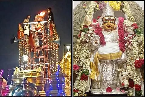 கீழக்கரை பாலமுருகன் கோவிலில் திருக்கார்த்திகையை முன்னிட்டு மகாதீபம் ஏற்றப்பட்டது. வெள்ளி கவச அலங்காரத்தில் முருகன் காட்சியளித்தார்.