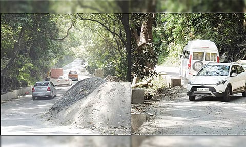 கொடைக்கானல்-வத்தலக்குண்டு சாலையில் பாலப்பணிகள் நடைபெறுவதால் போக்குவரத்து நெரிசல் ஏற்படுகிறது.