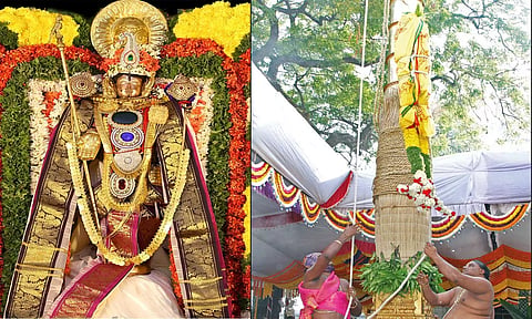 பிரம்மோற்சவ விழா கருட கொடியேற்றிய காட்சி.