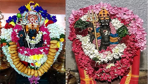 கோப்பணம் பாளையம் பரமேஸ்வரர் கோவிலில் உள்ள காலபைரவர், பரமத்திவேலூர் தேரடி வீதியில் வல்லப விநாயகர் கோவிலில் மகா காலபைரவர் சிறப்பு அலங்காரத்தில் அருள்பாலித்த காட்சி.