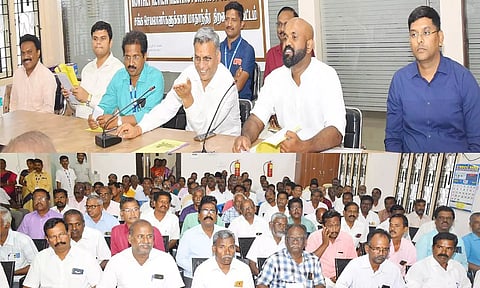 ஆலோசனை கூட்டத்தில் தேசிய கூட்டுறவு வளர்ச்சிக்கழக இணைச்செயலர் பங்கஜ்குமார் பன்சால் கலெக்டர் ஜானிடாம் வர்க்கீஸ் கலந்து கொண்டு கூட்டுறவு விற்பனை சங்க செயலாளர்களுடன் ஆலோசனை நடத்தினார்.&nbsp;