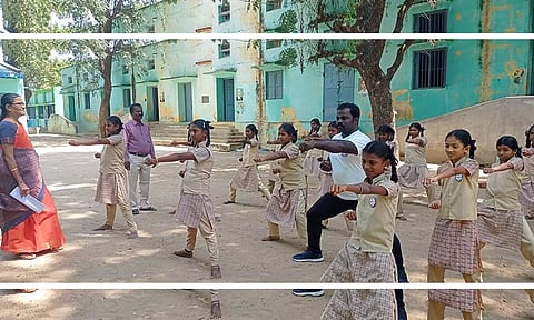 பயிற்சியில் ஈடுபட்ட மாணவிகள்.