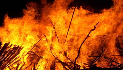 வேலகவுண்டன்பட்டி அருகேவைக்கோல் போர்  தீயில் எரிந்து நாசம்